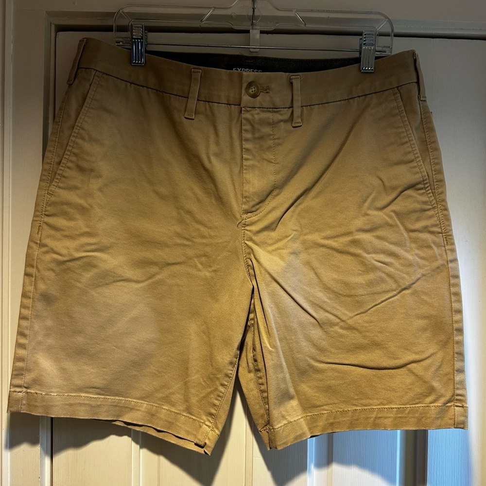 Express Slim Flat Front Khaki Shorts